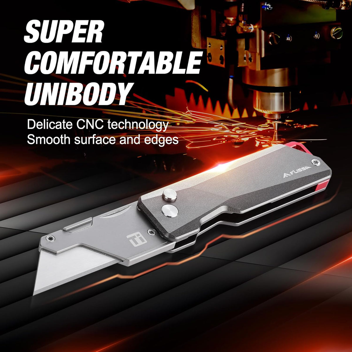FLISSA Cuchillo Utilitario Avanzado de Titanio, CNC de Cuerpo Único, Cortador de Caja Plegable de Metal Ligero, Cuchillo de Afeitar de Cambio Rápido de Cuchillas, Regalos Ideales para Hombres y