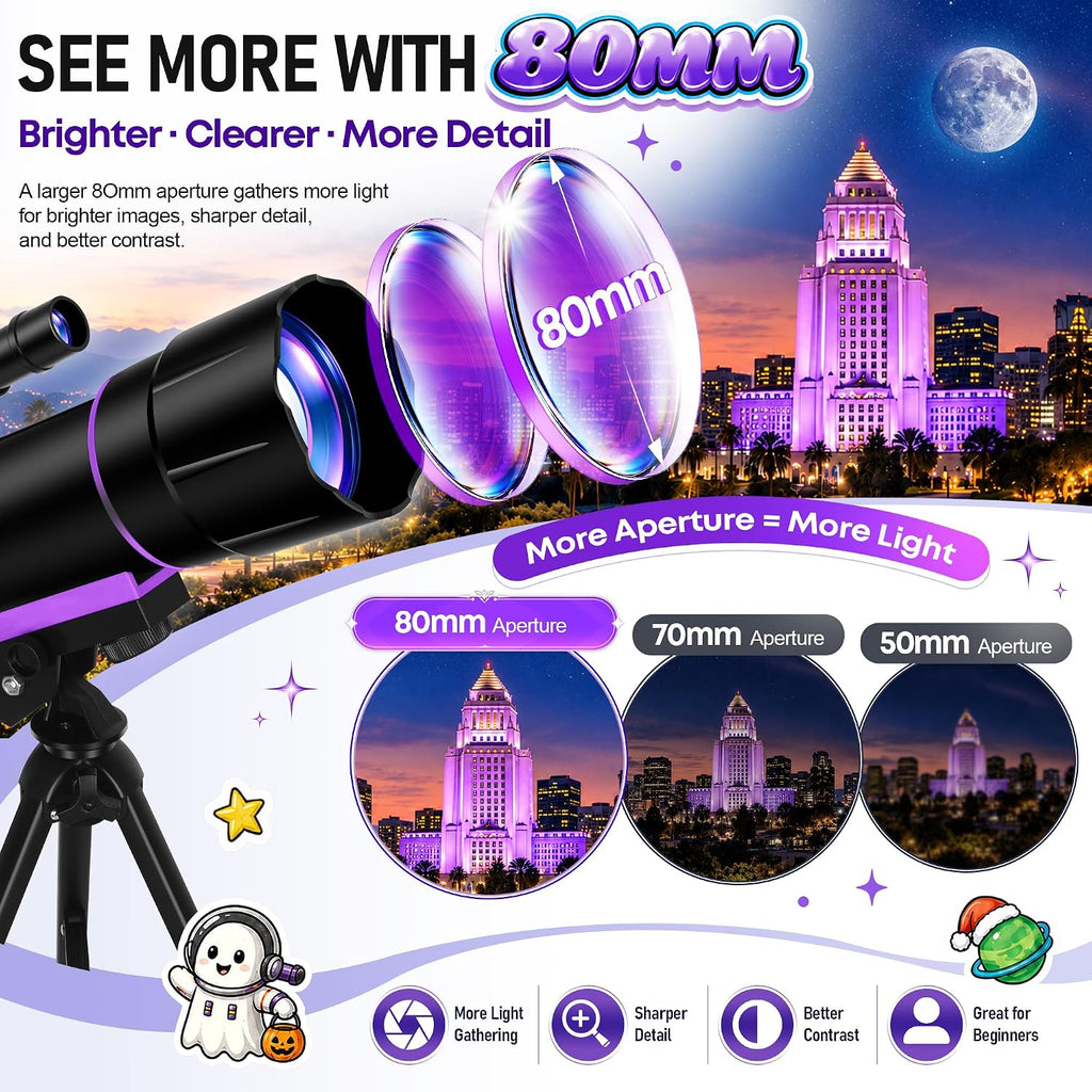 Telescopio para niños de 8 a 12 años y adultos, refractor de 3.150