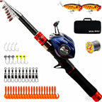 Combo de caña de pescar telescópica y carrete de pesca baitcasting, diestro