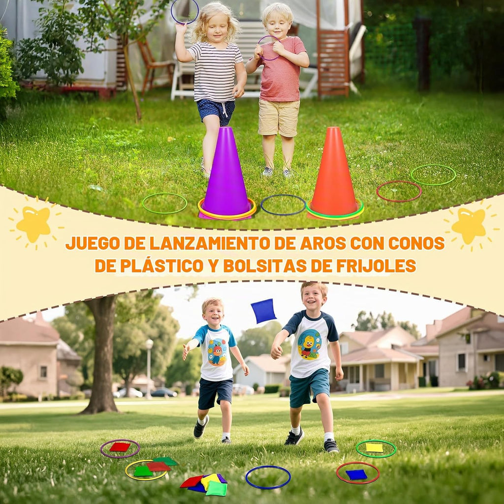 Juego de 53 juegos de carnaval al aire libre para niños, pelotas de tolva, lanzamiento de anillo, bolsas de frijoles, carrera de relevo de cuchara de huevo, patio trasero, patio, campo, fiesta, cumpleaños, reunión familiar