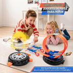 Race Tracks para Kids Ages 4-8, 2 en 1 Race Car Track Stunt Tire Shaped Case