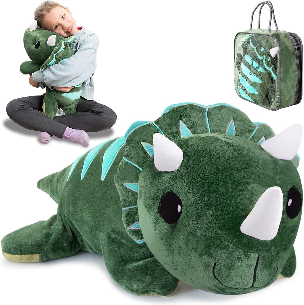 ODOXIA - Animal de peluche con peso para niños, 5.1 lbs, calmante y reconfortante, dinosaurio de felpa con peso, incluye bolsa de transporte, peluche sensorial de animales