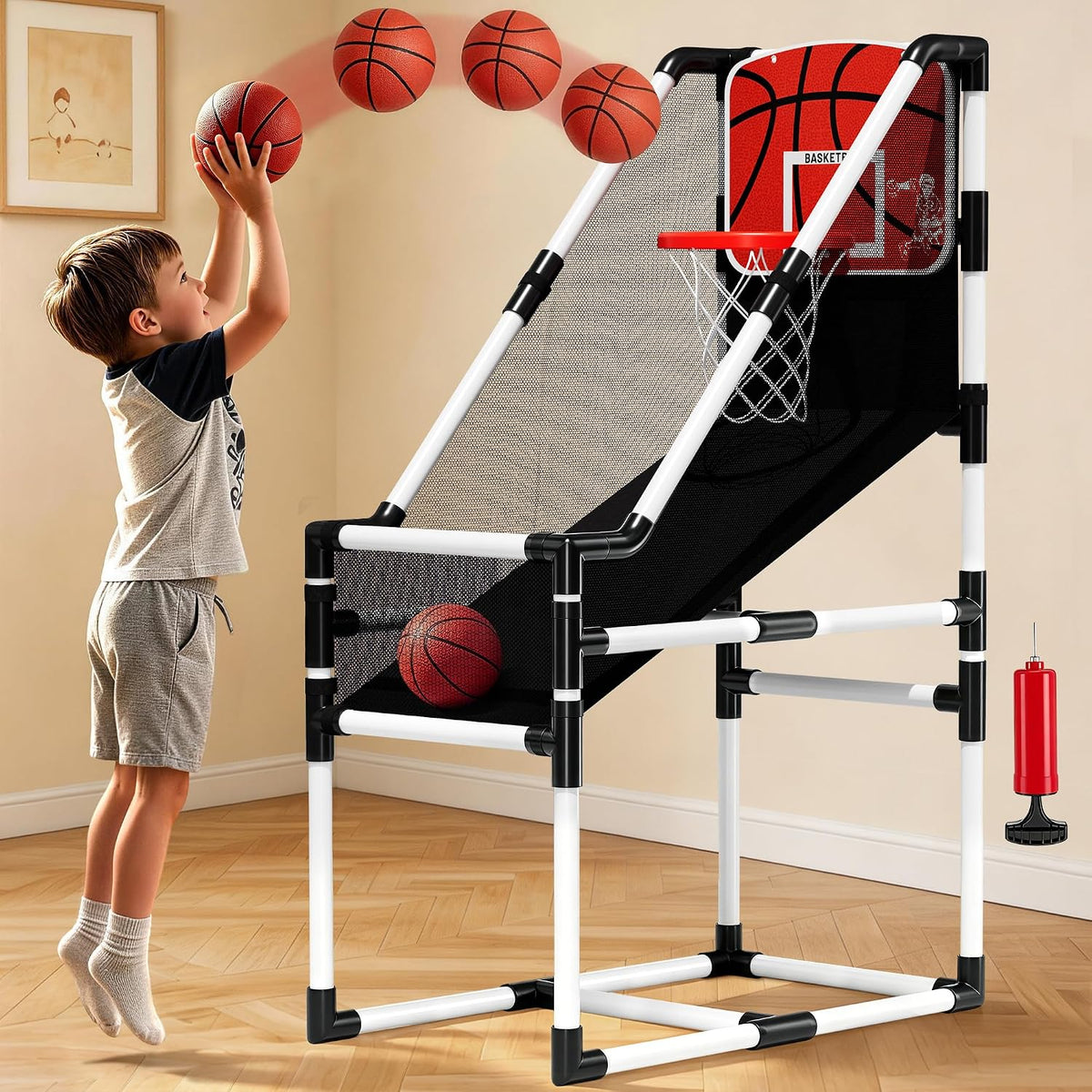 FluSing Juego de aro de baloncesto arcade, aro de baloncesto para niños