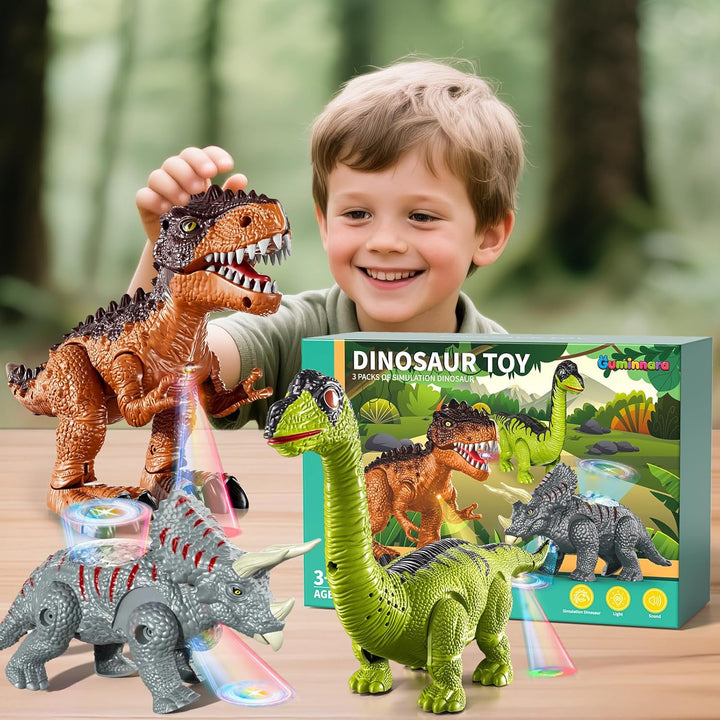 Paquete de 3 juguetes de dinosaurios caminantes para niños