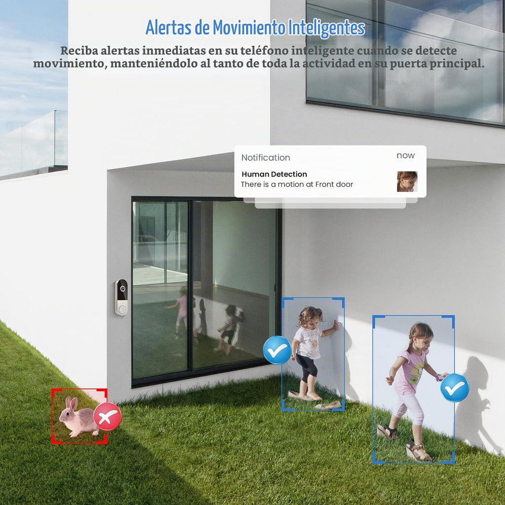 Cámara de timbre de video WiFi con detección humana, funciona con pilas, visión nocturna, conversación bidireccional, WiFi 2.4G, almacenamiento en la nube