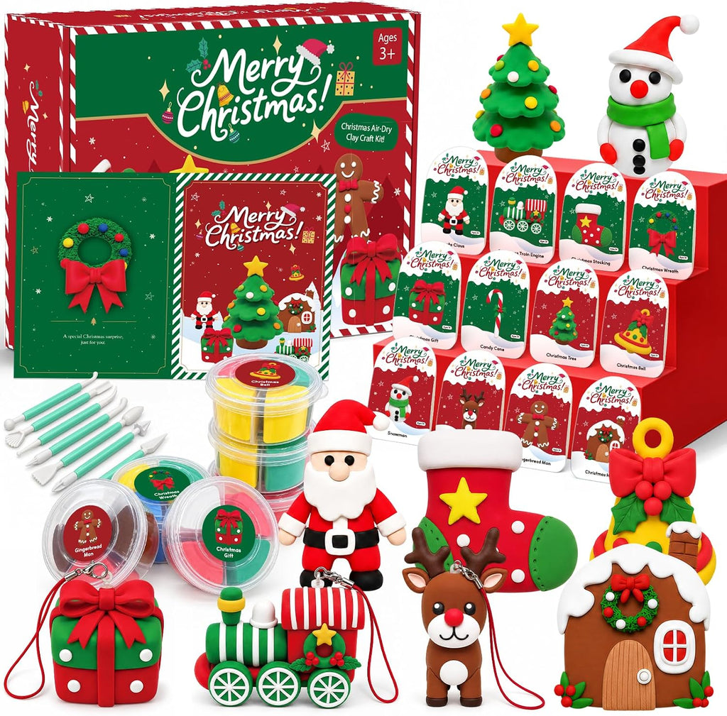 Kit de arcilla seca al aire para niños, modelado de Navidad, juego de