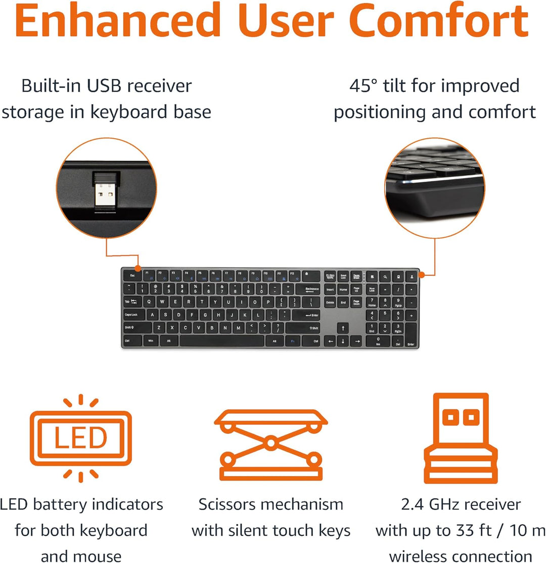 Combo de teclado y ratón inalámbricos Amazon Basics Ultra Premium -...