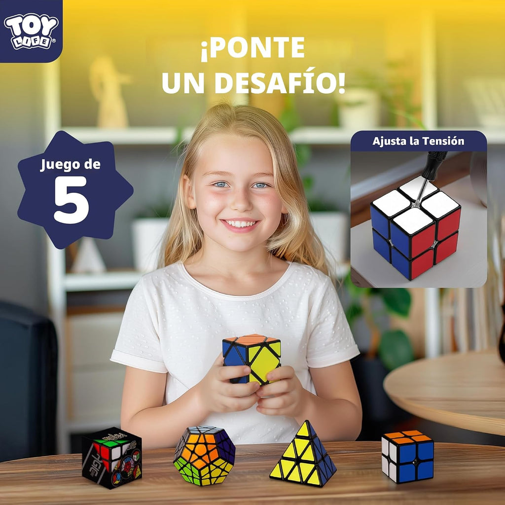 STEAM Life Speed Cube - Juego de 5 cubos mágicos, incluye cubos de velocidad de 3 x 3, cubo de velocidad de 2 x 2, cubo piramidal, cubo de rompecabezas Megaminx para niños y adultos