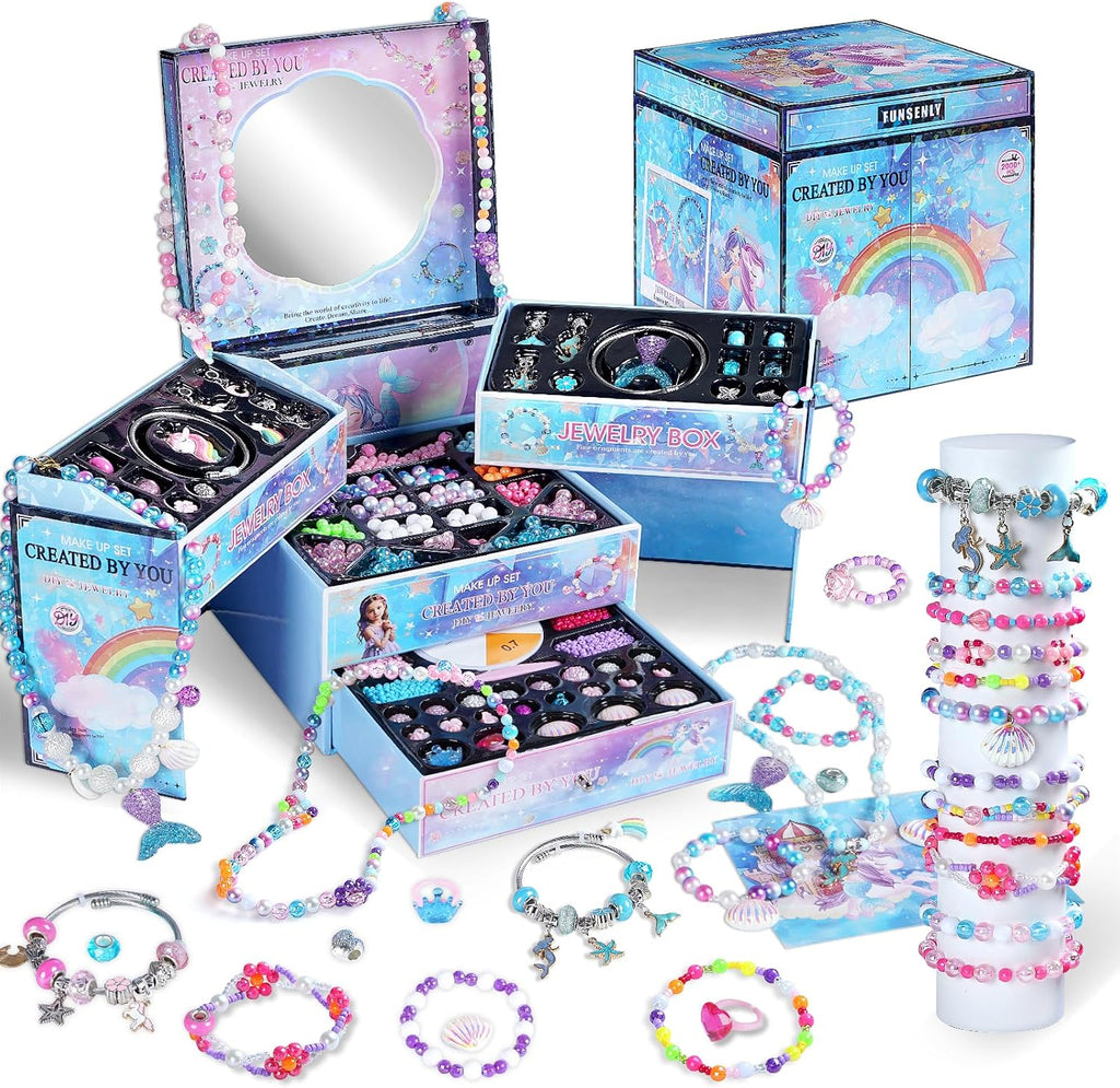 FUNSENLY Kit de 2000 piezas de abalorios para hacer pulseras para niñas, kit de fabricación de joyas para niñas de 4-6, 8-12, artes y manualidades, juguetes para niñas de 4 a 8 y 8 a 12 años