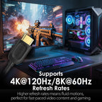 Fosmon - Cable HDMI de 8 K, 25 pies de largo, cable ultra-alta velocidad HDMI 2.1, 48 Gbps, 8 K a 60 Hz, 4 K a 120 Hz, compatible con TV UHD, HDTV, streaming, laptop, PC, monitor, proyector, Blu-ray