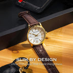Reloj de vestir ultradelgado Miykon para hombre, correa de cuero genuino, resistente al agua