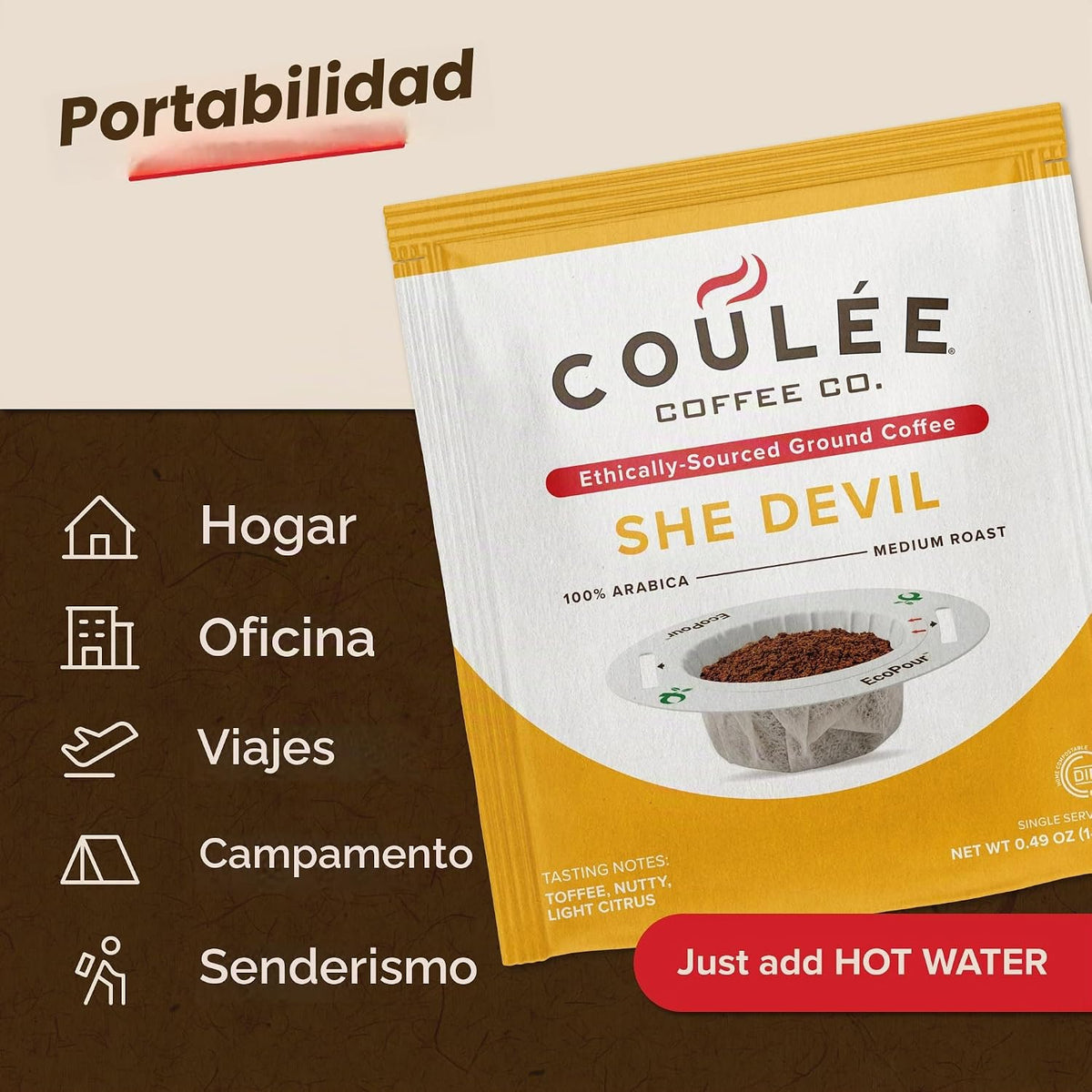 Coulée EcoPour She Devil - Café árabe, tostado medio, porción individual