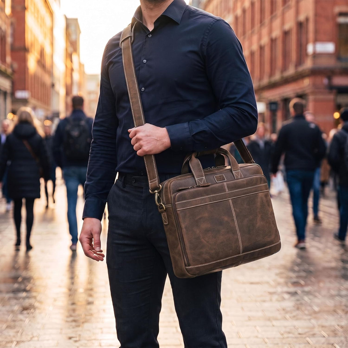 LEATHER VILLAGE - Maletín de cuero genuino para portátil de 16 pulgadas