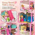 Casa de muñecas de 13 habitaciones para niñas, casa de muñecas de ensueño