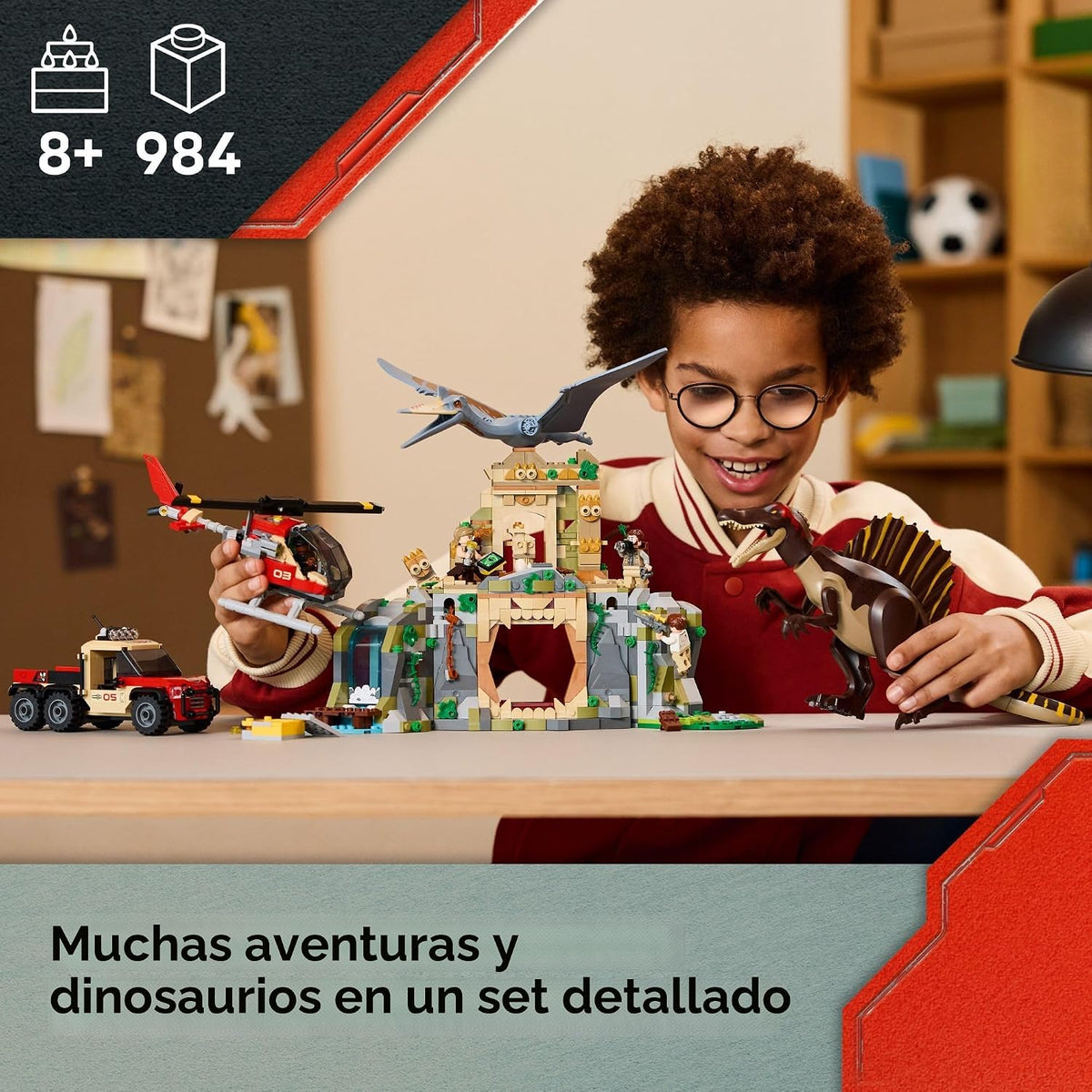 LEGO Jurassic World Spinosaurus & Quetzalcoatlus Air Mission - Juguete de dinosaurio para niños - Juguete de construcción de simulación con figuras de dinosaurio para niñas y niños, mayores de 8 años