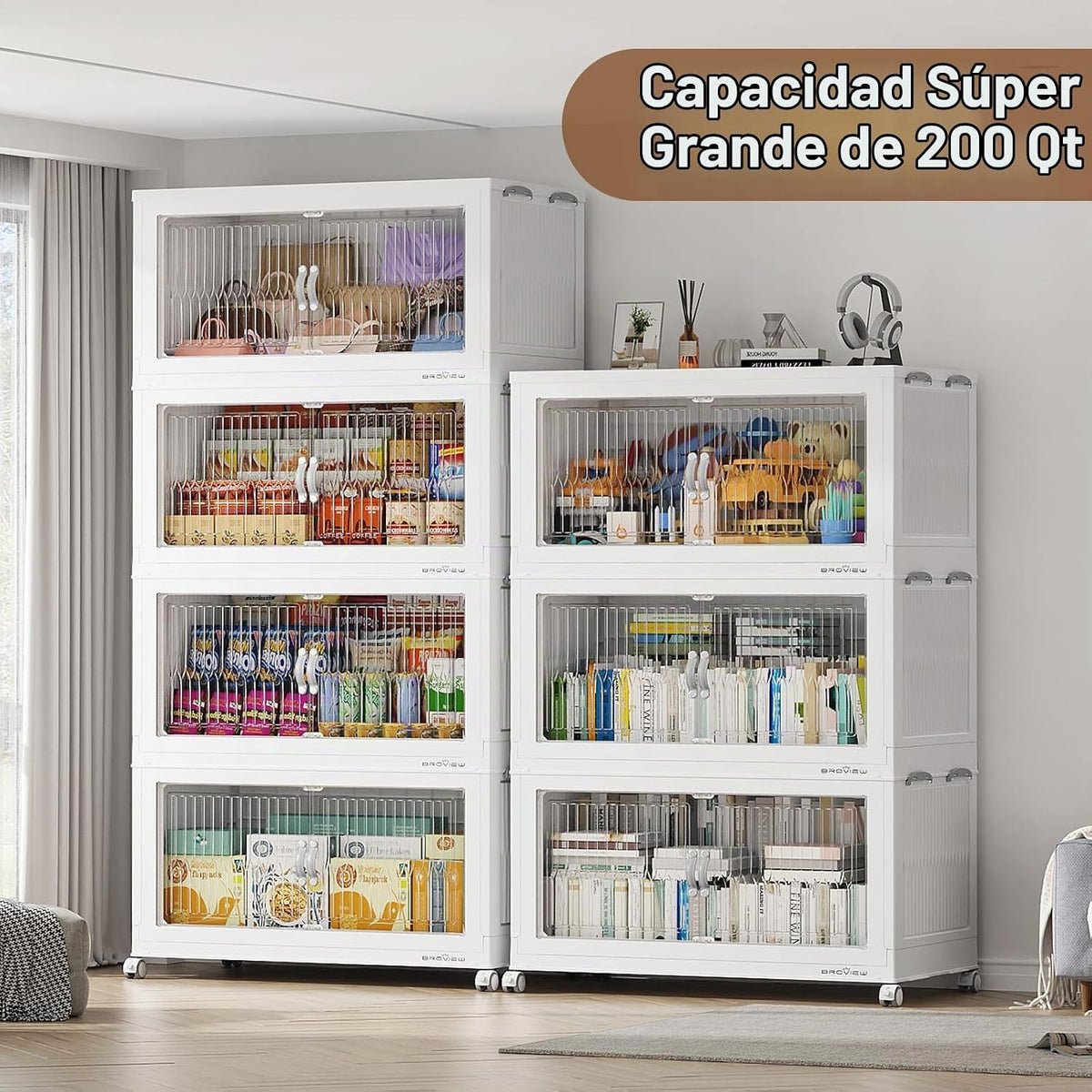 BROVIEW - Contenedores apilables extra grandes de 600 cuartos de galón con tapas, organizador de armario, cajas de cajones plegables con ruedas, contenedores de plástico plegables para el hogar