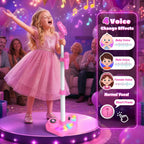 Máquina de karaoke recargable para niños con soporte ajustable, 3-5, 4, 6, 7, 8 años, micrófono inalámbrico, altavoz Bluetooth con 2 micrófonos, regalo de cumpleaños para niñas de 3 a 8 años