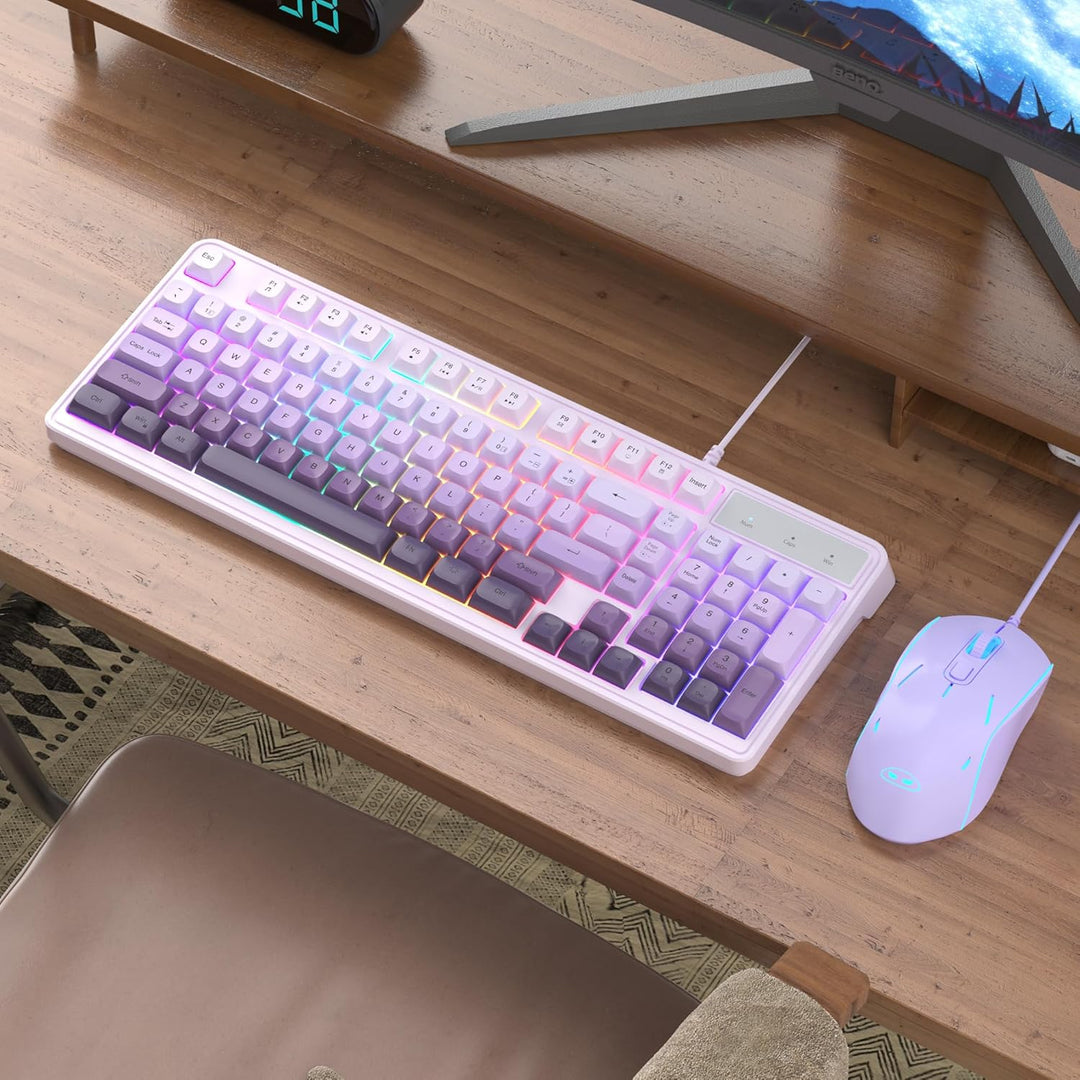 MageGee MageGee GK980 - Combo de teclado y mouse cremosos color mor...