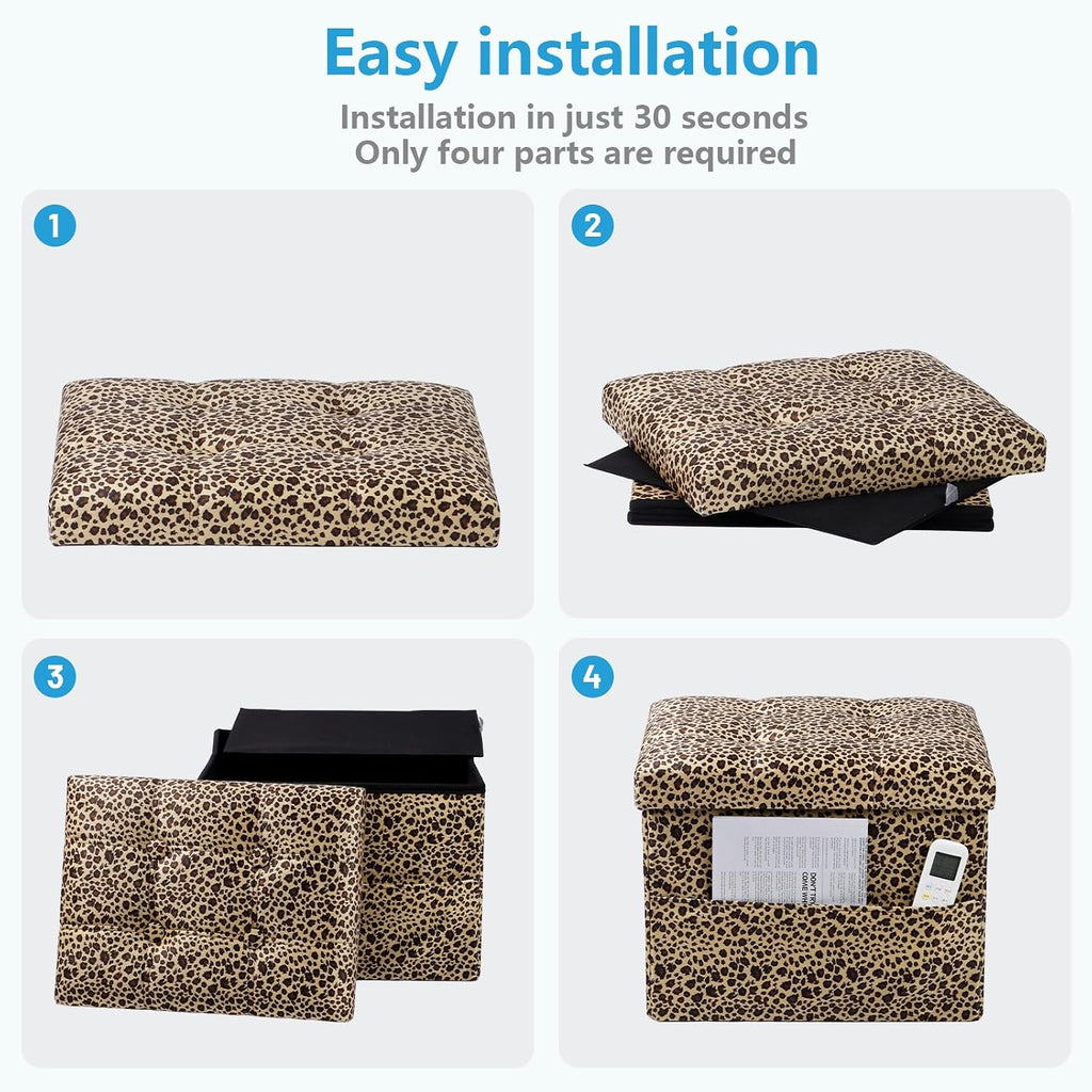 AmasSmile Otomana de Almacenamiento Plegable Reposapiés con Bolsillo Lateral, Banco Reposapiés de Terciopelo de 17 pulgadas, Banco Otomana Corto, Almacén de Reposapiés de Almacenamiento, Cofre de