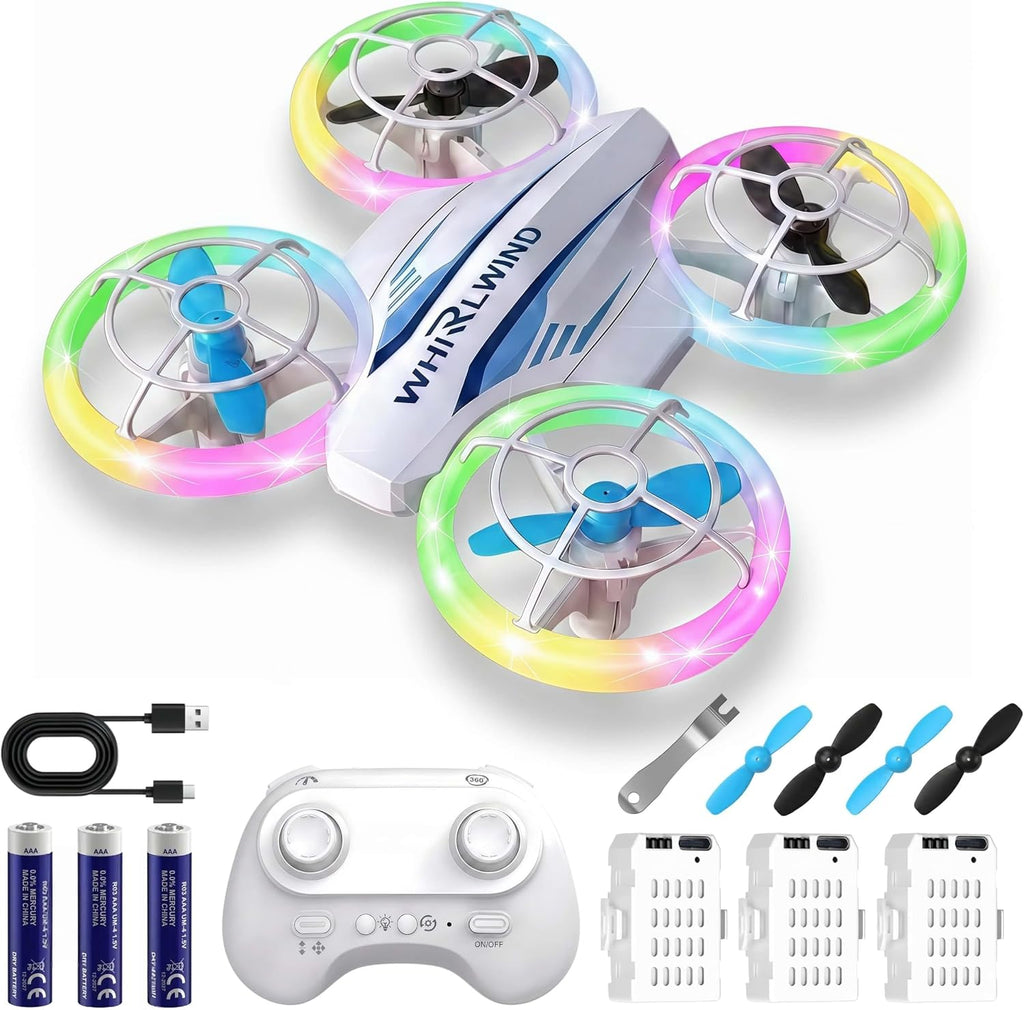 Dron LED RC para niños de 6 a 12 años, juguete de dron con luz LED con 3 baterías
