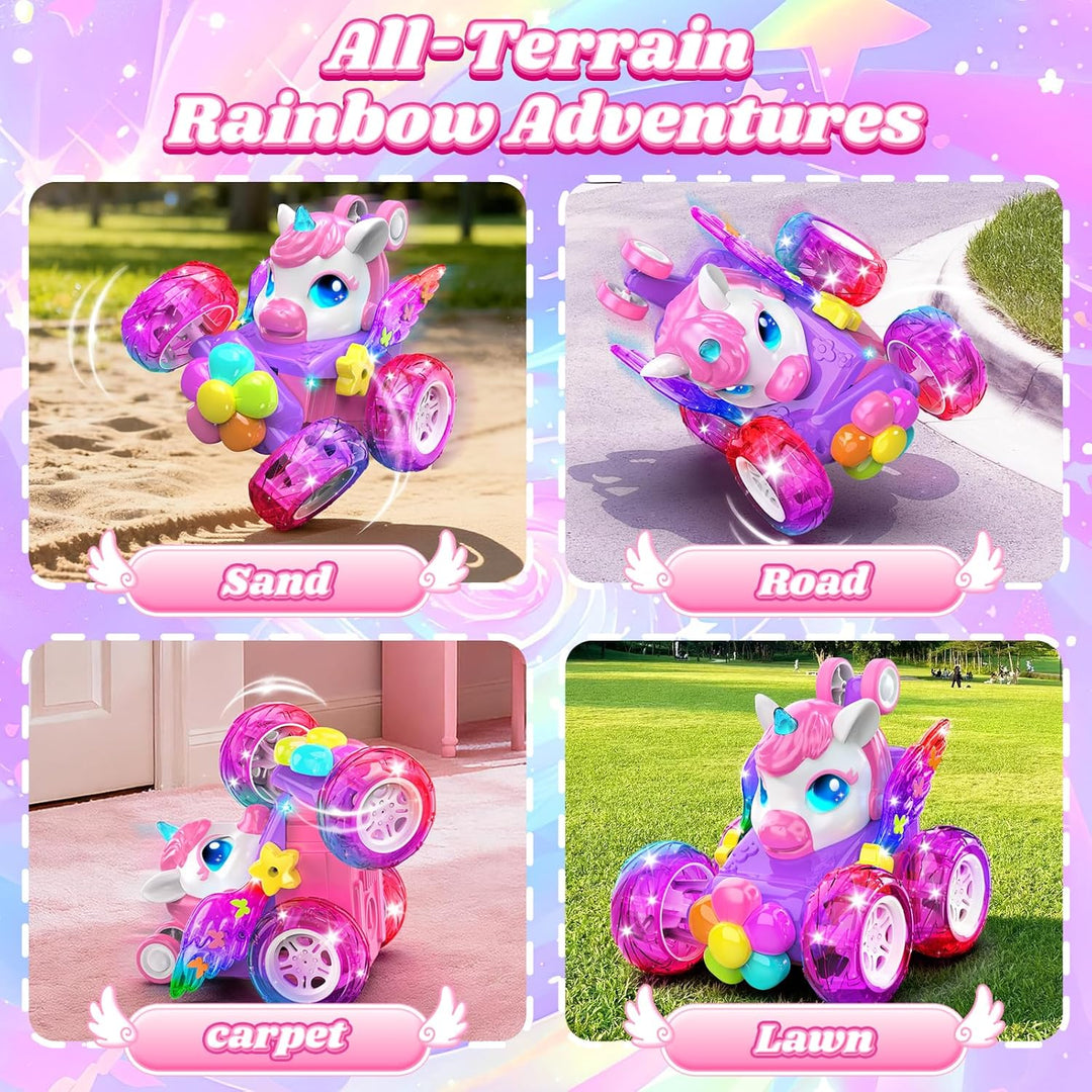 Coches RC de unicornio para niñas, juguetes con alas de cristal bri...