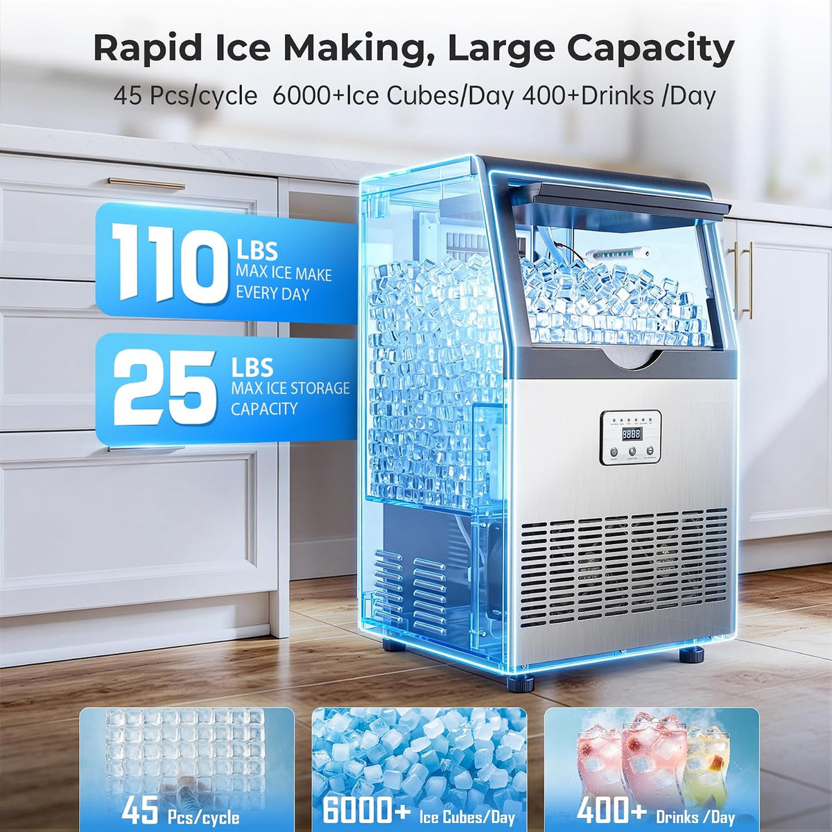 Máquina comercial del fabricante de hielo 110LBS/24H debajo de la