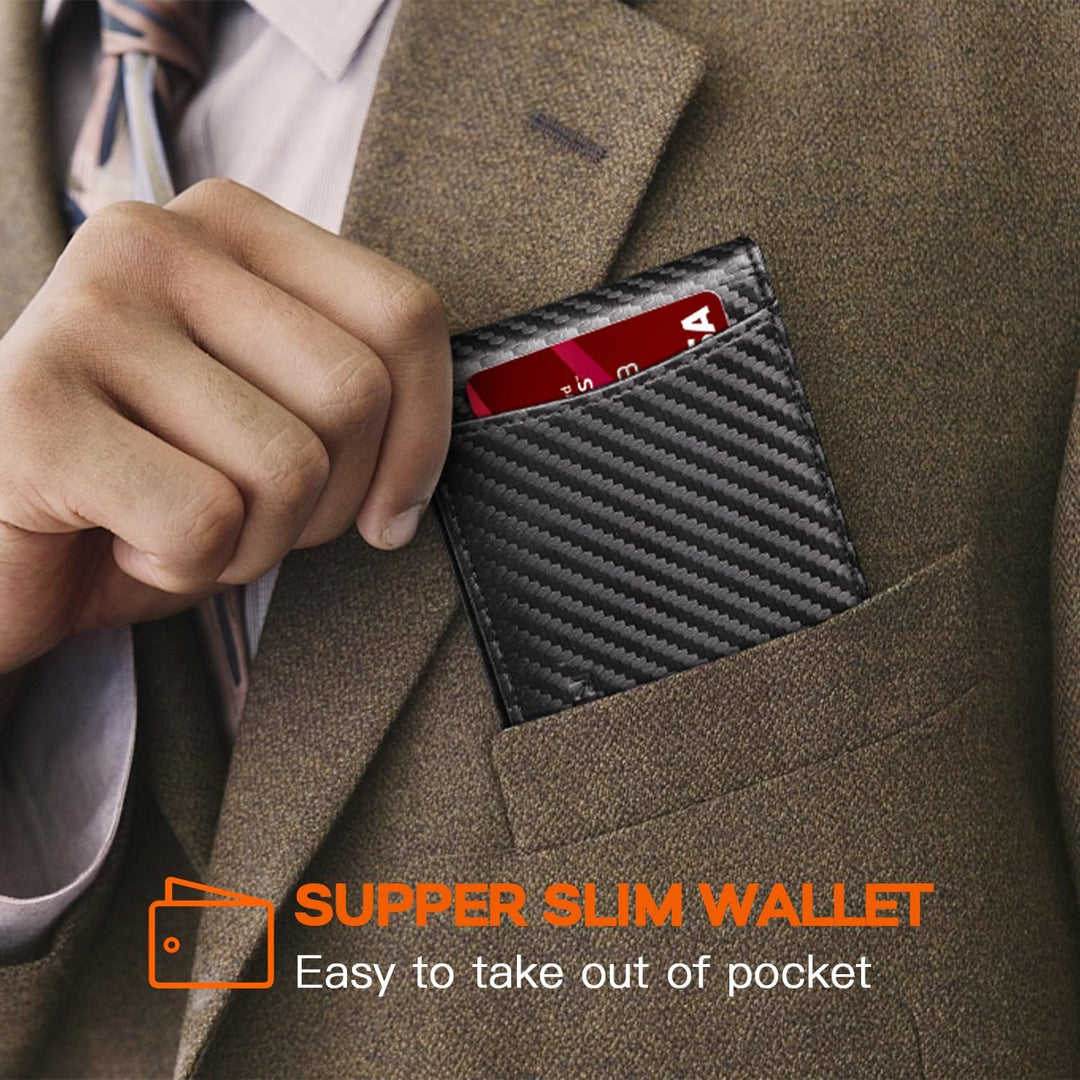 RUNBOX Cartera delgada para hombre, de piel auténtica, bloqueo RFID...