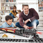 Hot Bee RC Train Set, Alloy Steam Locomotive con Light-Up Cars y Tracks