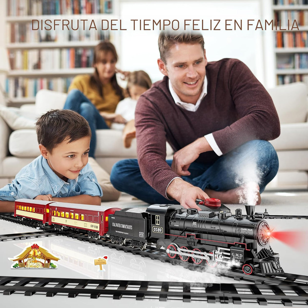 Hot Bee RC Train Set, Alloy Steam Locomotive con Light-Up Cars y Tracks