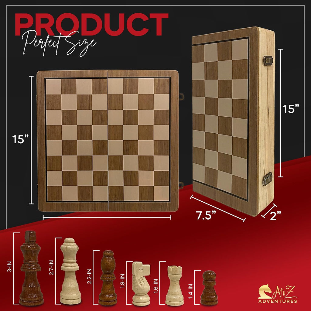 Juego de ajedrez magnético con damas, juegos de ajedrez de madera plegables de 15 pulgadas (2 en 1) para adultos y niños con 2 reinas adicionales, juego de mesa de ajedrez de viaje con ranuras de almacenamiento de piezas de ajedrez, regalo de lujo con
