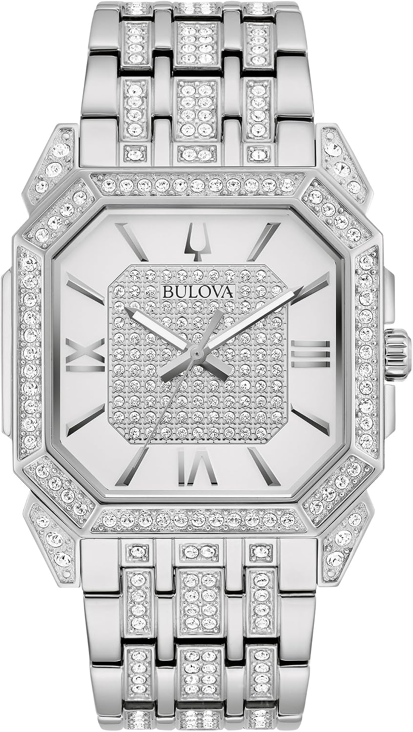 Bulova Reloj de acero inoxidable de plata Octava para hombre; esfera de forma octágona, estilo de 3 manecillas: 96A285