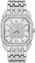 Bulova Reloj de acero inoxidable de plata Octava para hombre; esfera de forma octágona, estilo de 3 manecillas: 96A285