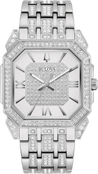 Bulova Reloj de acero inoxidable de plata Octava para hombre; esfera de forma octágona, estilo de 3 manecillas: 96A285