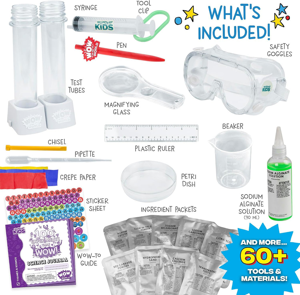 ¡Impresiona con el mundo! 100 experimentos que impresionan el kit de ciencia de Wow Science de Thames & Kosmos, más de 60 herramientas y materiales, actividades únicas de química, física, biología y