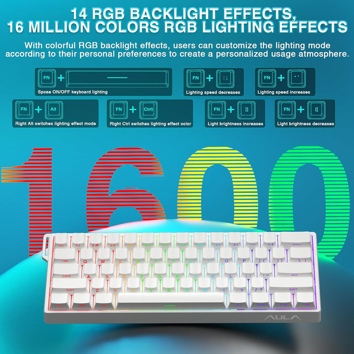 Aula WIN60 HE - 60% Teclado mecánico para juegos con cable, interru...