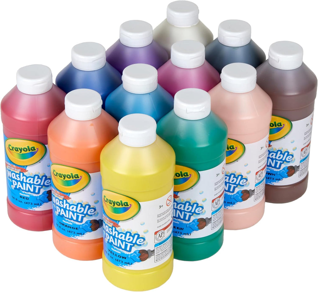 Crayola Pintura Lavable para niños 12 unidades, Pintura para manualidades en aula imprescindible