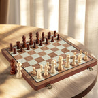 MerryPony 2 en 1 Magnetic Wooden Chess & Checkers Set, 15" Foldable Board