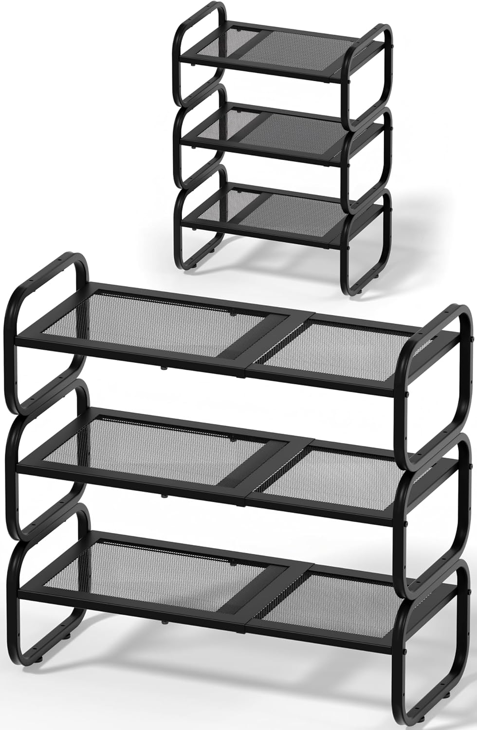 estante de zapatos de 3 niveles - organizador de zapatos expandible para armario, estante de almacenamiento de zapatos de metal ajustable, soporte de zapatos largo apilable para garaje, entrada