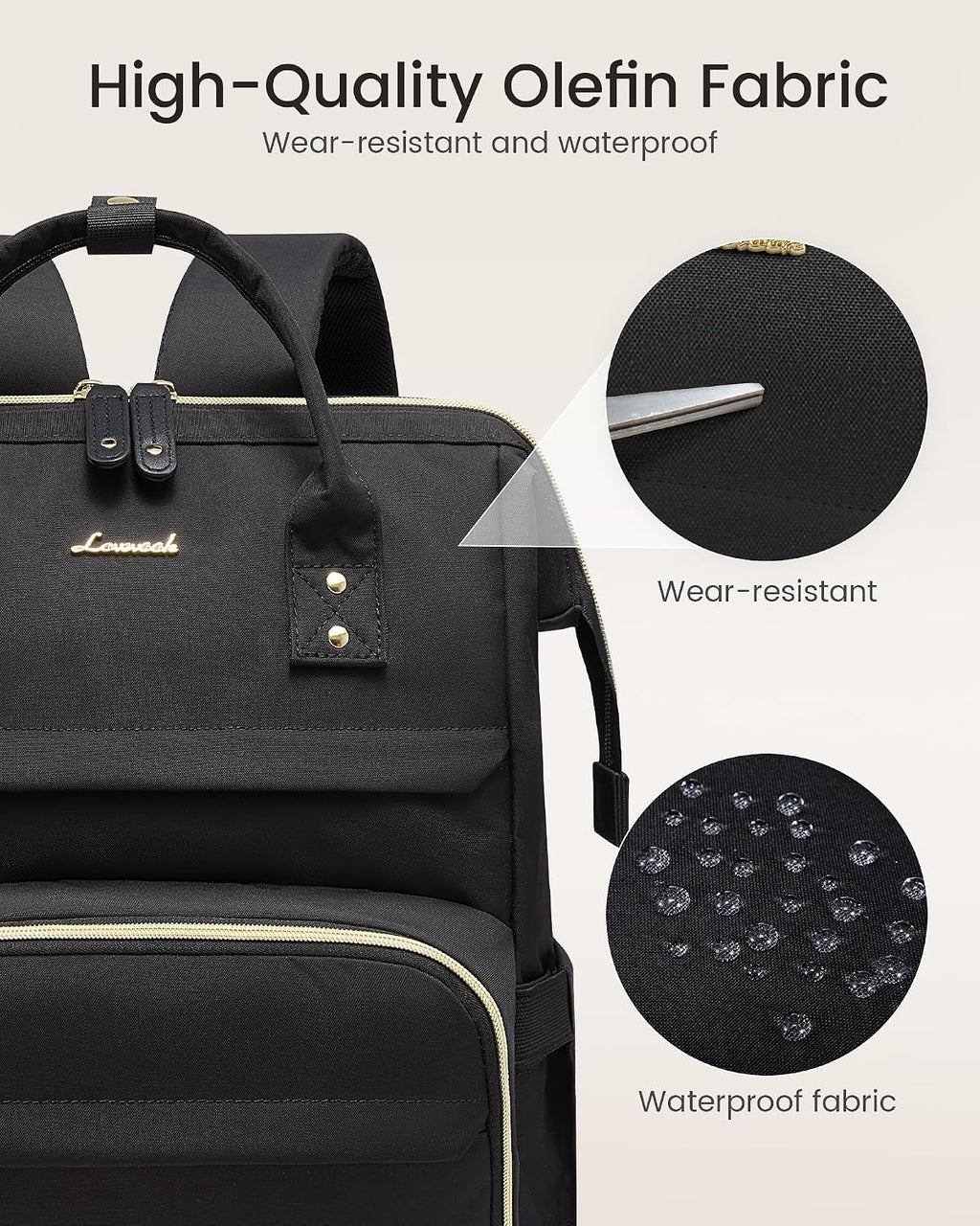 Mochila para laptop LOVEVOOK para mujer, Negro, 15,6 pulg., Tradicional