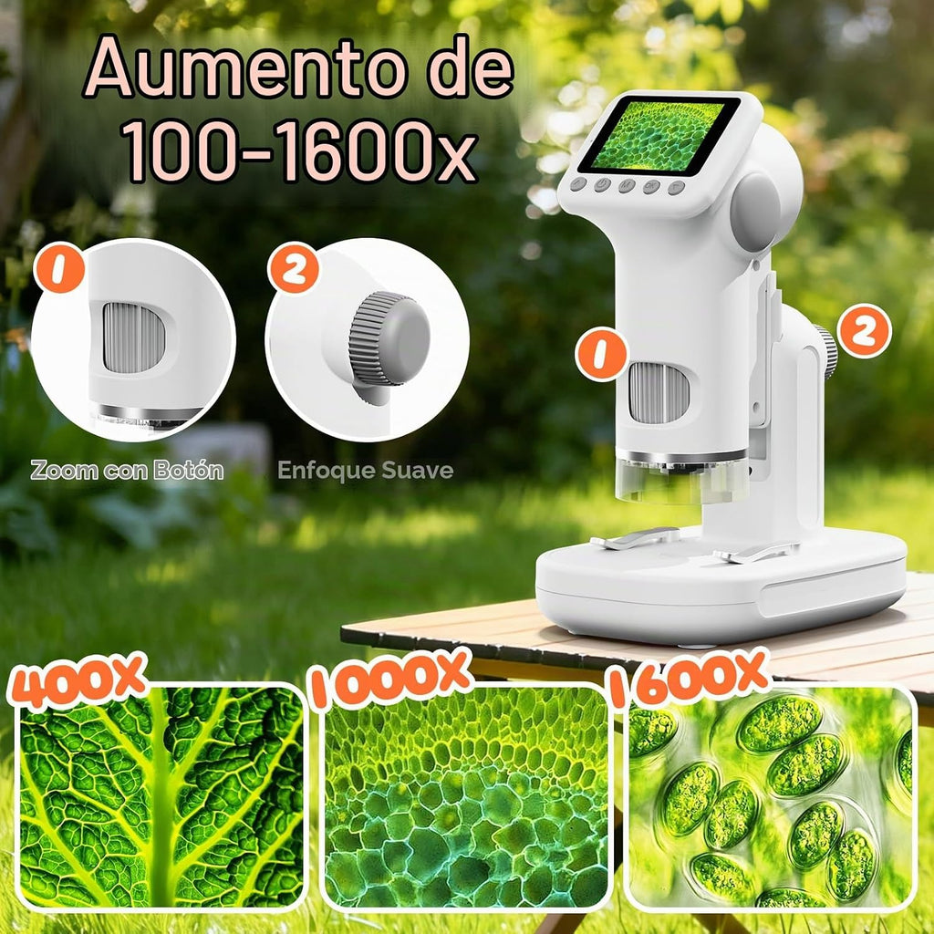 Microscopio 1600X para niños, pantalla de 2.0 pulgadas, juguete