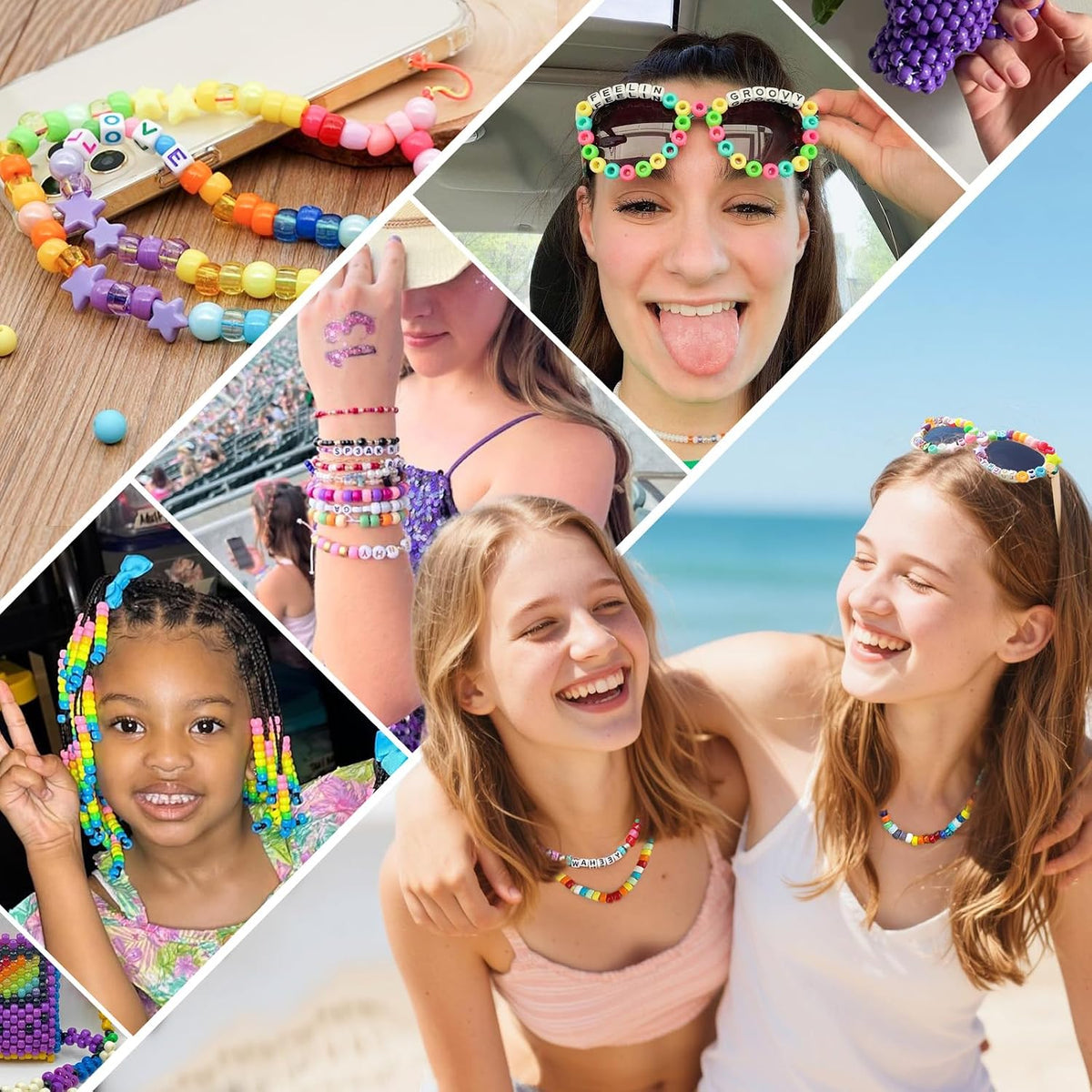 Gionlion Kit de pulsera de cuentas de poni de 96 colores, 3550 piezas, 5 cajas de pulseras de la amistad con cuentas de letras de 0.236 x 0.394 pulgadas, cuentas de arco iris para pulseras, joyería y llavero, regalo para el día de la madre