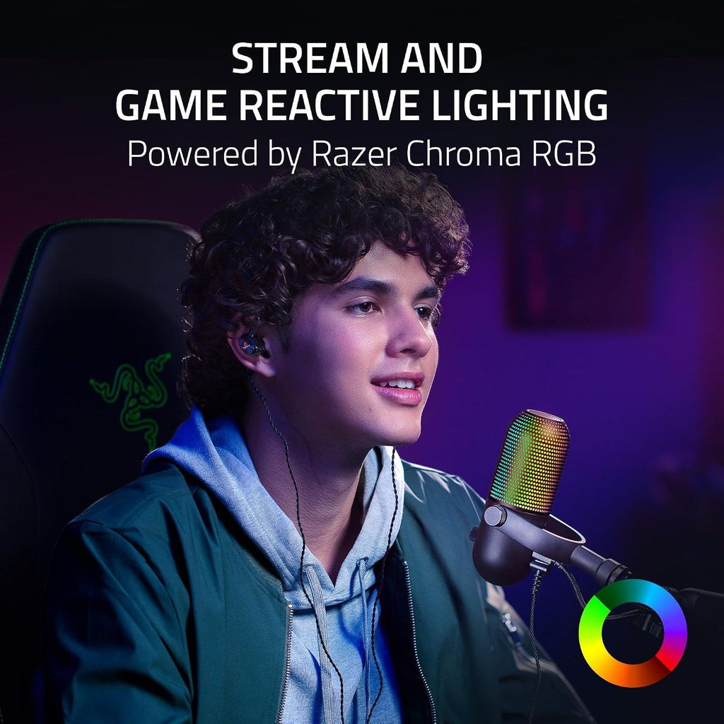 Razer Seiren V3 Chroma RGB, Reactivo al juego y streaming, micrófono USB, negro