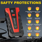 Scatach Arrancador de batería de coche de 3000 A, batería de arranque de 12 V portátil (hasta 9.0 L de gasolina y motor diesel de 7.0 L), caja de salto con 3 modos de linterna y cables de puente