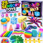 Caja de aventura sensorial definitiva de 25 piezas, juego de juguetes para ansiedad para niños con huevo de dragón, juguetes esponjosos, tubos pop, juguetes elásticos, bolas antiestrés