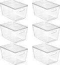 Vtopmart - 6 unidades de contenedores de almacenamiento apilables transparentes con tapas, contenedores de plástico grandes con asa para organizador de despensa y almacenamiento, perfectos para baño