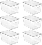 Vtopmart - 6 unidades de contenedores de almacenamiento apilables transparentes con tapas, contenedores de plástico grandes con asa para organizador de despensa y almacenamiento, perfectos para baño