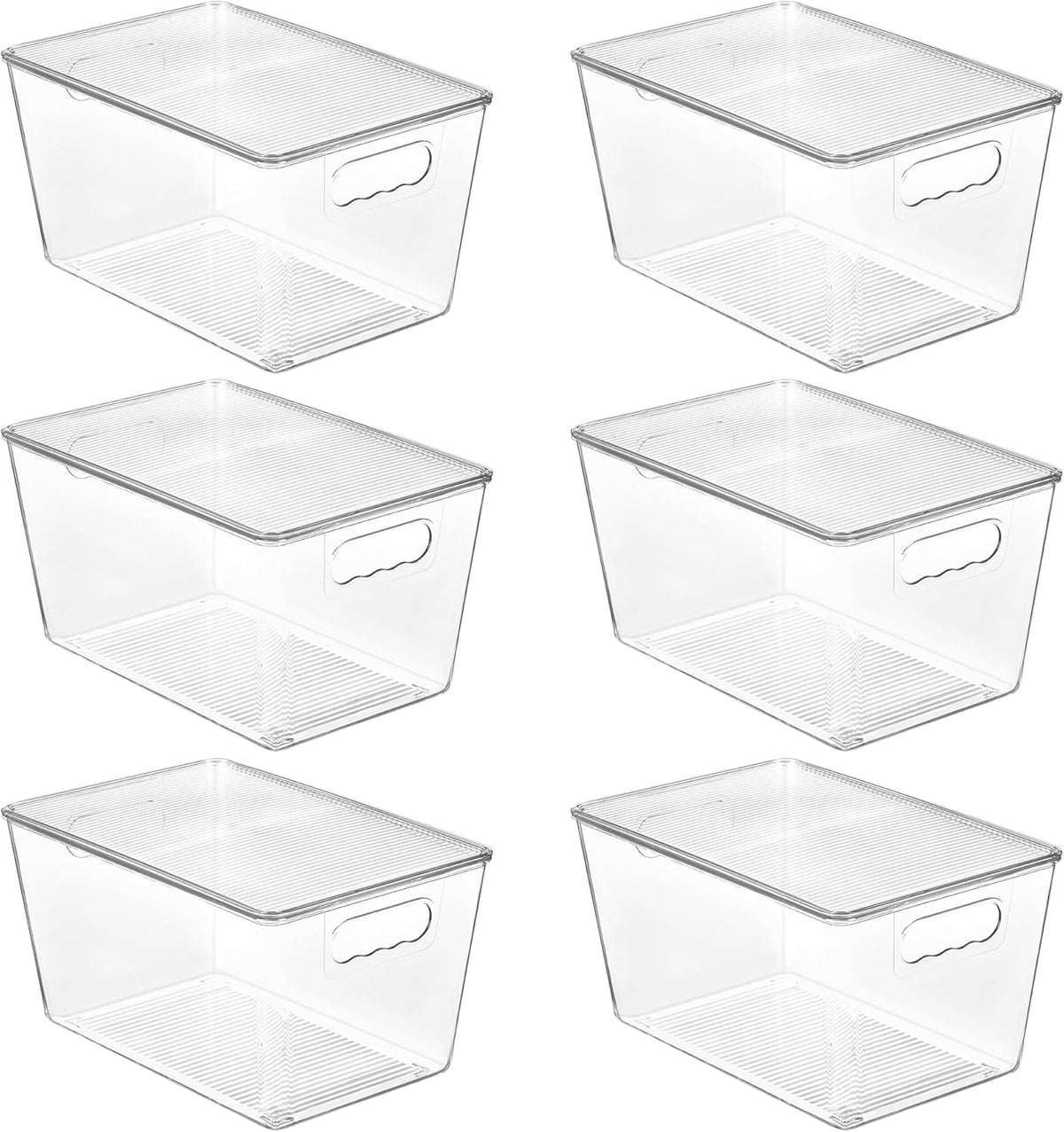 Vtopmart - 6 unidades de contenedores de almacenamiento apilables transparentes con tapas, contenedores de plástico grandes con asa para organizador de despensa y almacenamiento, perfectos para baño