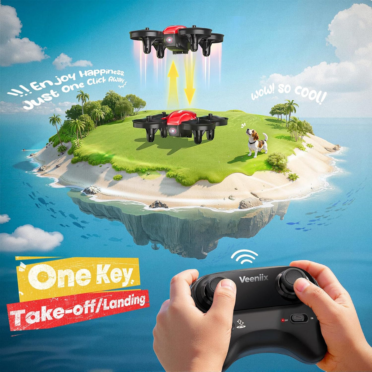 Veeniix V995 Mini dron rojo para niños y principiantes, cuadricóptero de control remoto para interiores con giros en 3D, rotación de 360°, vuelo circular, vuelo estacionario automático, modo sin