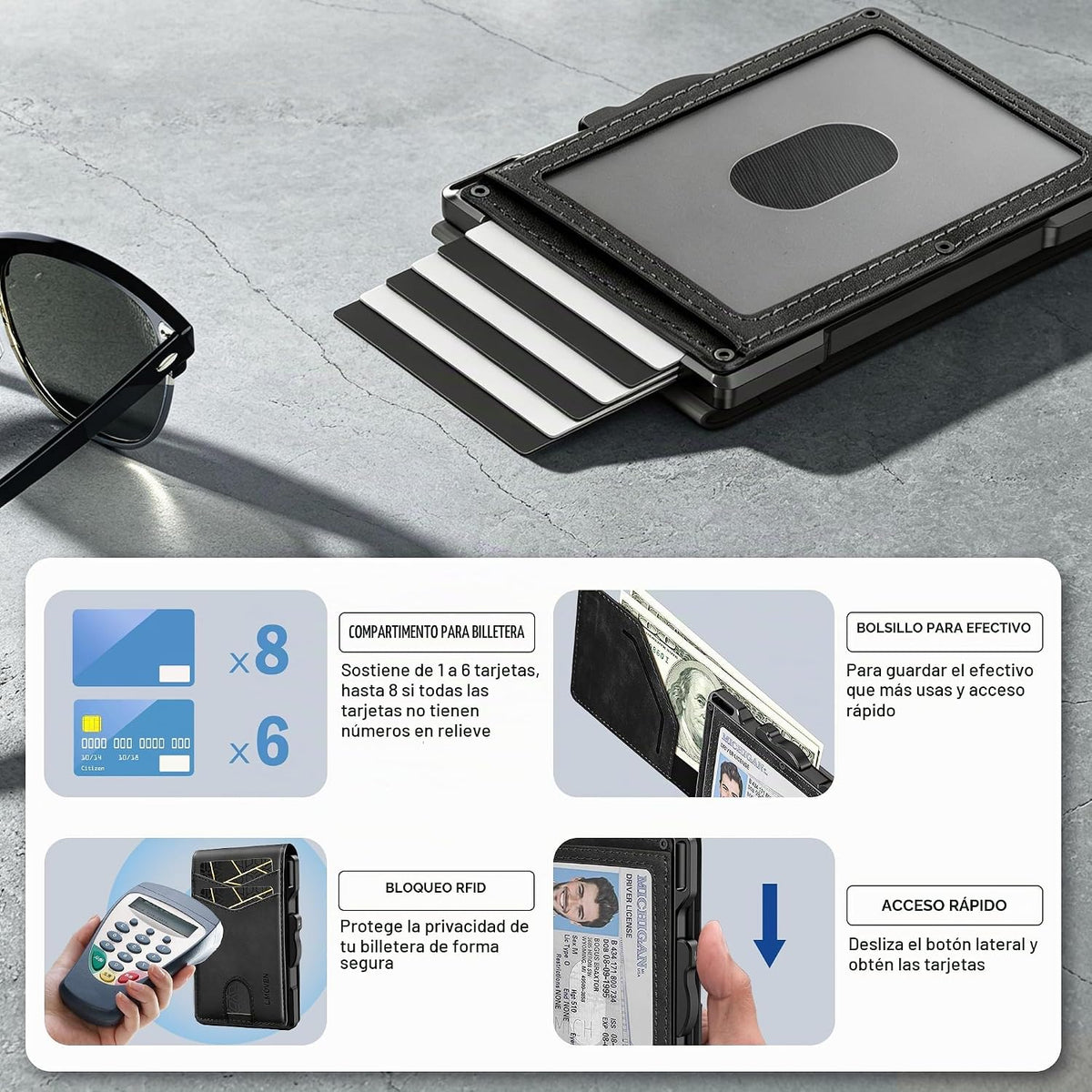 Billetera para hombre minimalista con bloqueo RFID y ranura para tarjetas
