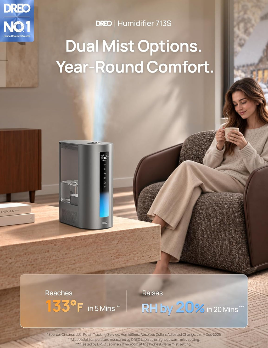 DREO - Humidificadores inteligentes de 6L para dormitorio, niebla cálida y